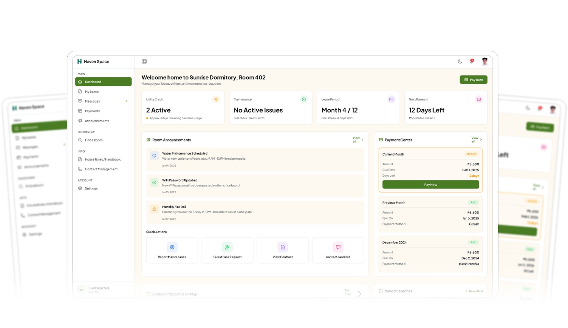 Haven Space App Dashboard Preview